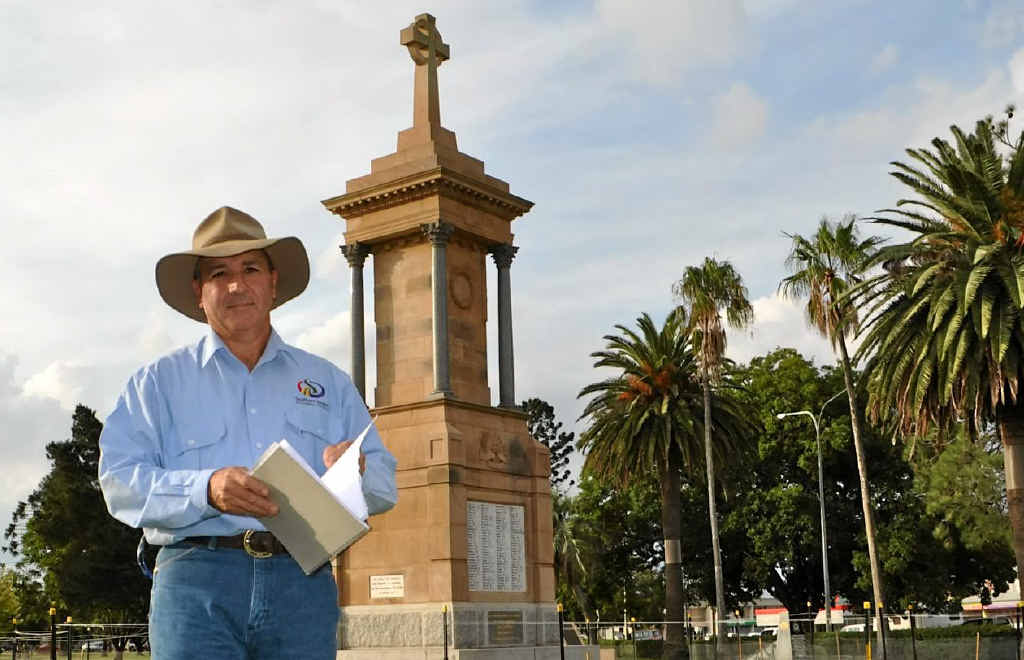 This year’s Anzac Day Parade marshal Mark McGowan finalises some last-minute placements and formalities at the Leslie Park Cenotaph. This year’s Anzac Day Parade marshal Mark McGowan finalises some last-minute placements and formalities at the Leslie Park Cenotaph.